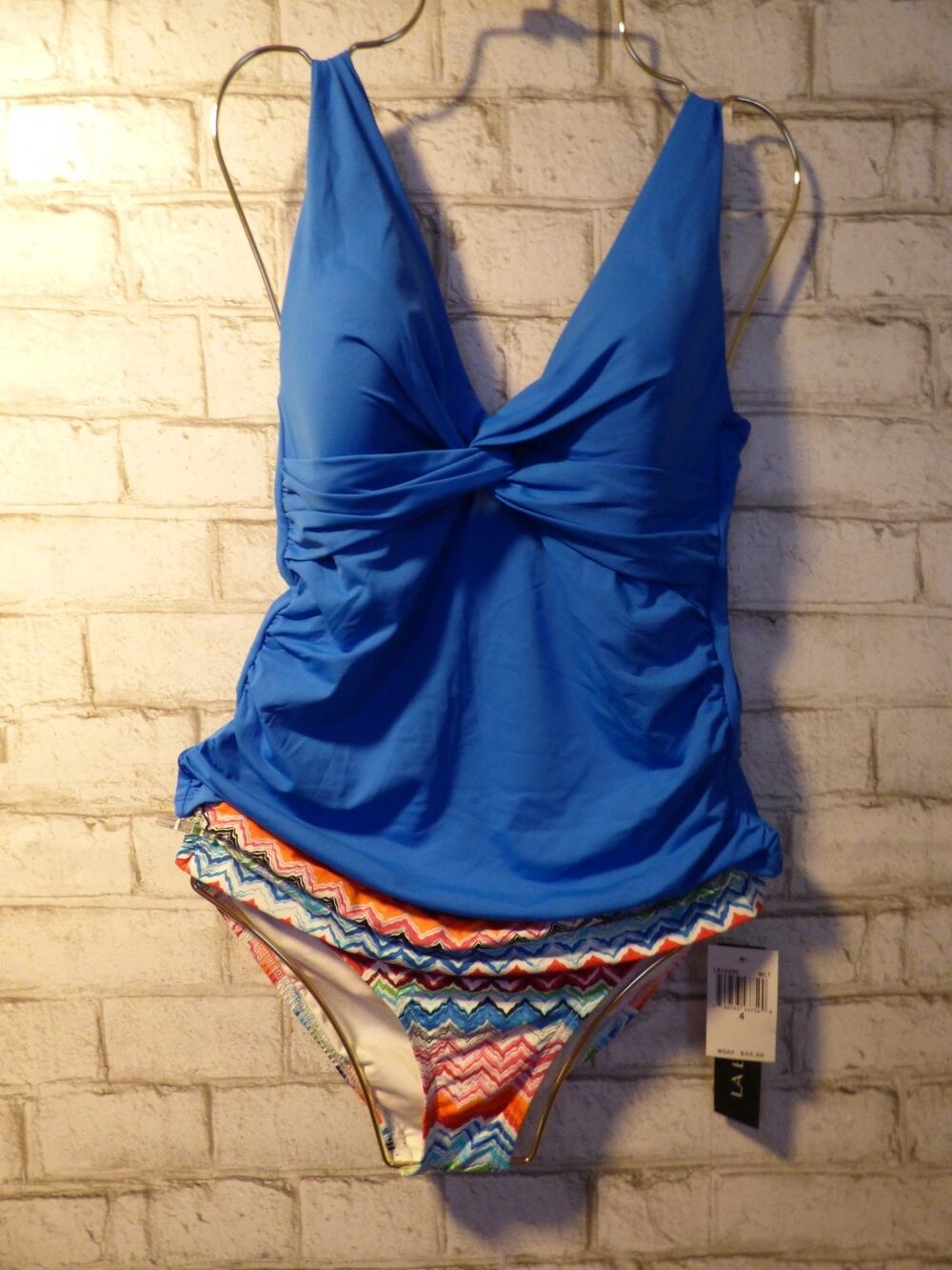 La Blanca Blue Twist Front Top & Folover Bikini Swim Set Size 4 NEW - Picture 1 of 8